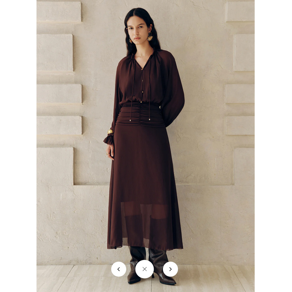 NWT Commense Tie-Neck Ruched Chiffon Maxi Dress Sz M - Picture 5 of 5